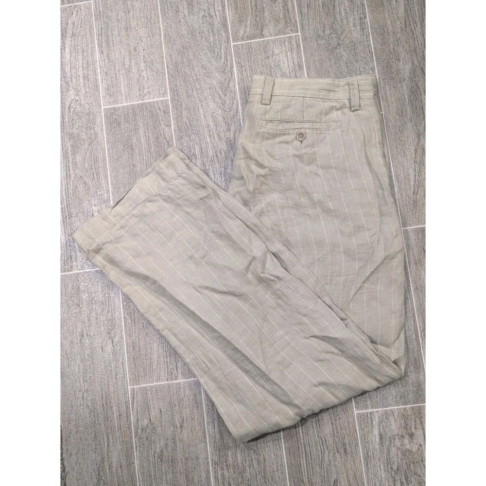 Vtg Banana Republic 100% Linen Pants 34x32 Beige Baggy Straight Chalk Stripe Y2K